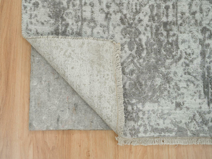 2'5" x 22'0" New Hand Knotted Grey Wool & Silk Runner Oriental Rug - MOA10265628