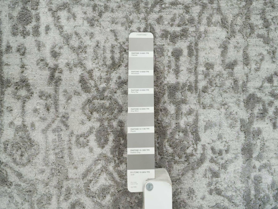 2'5" x 22'0" New Hand Knotted Grey Wool & Silk Runner Oriental Rug - MOA10265628