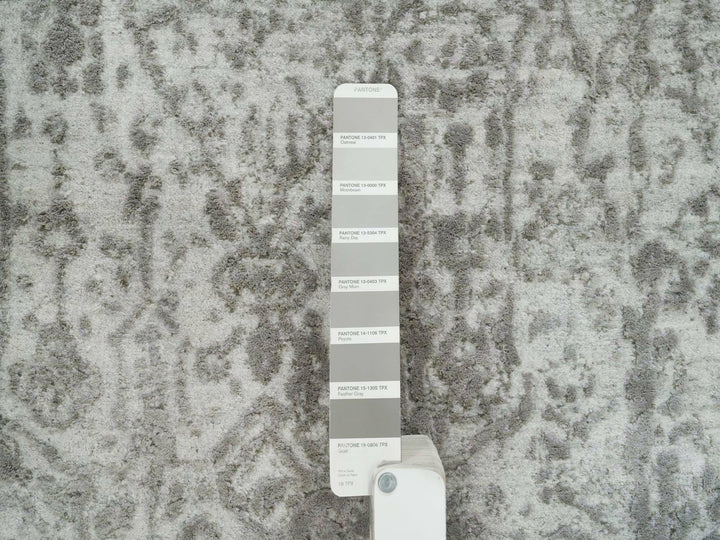 2'5" x 22'0" New Hand Knotted Grey Wool & Silk Runner Oriental Rug - MOA10265628