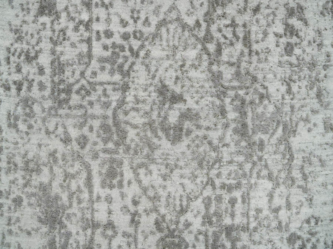 2'5" x 22'0" New Hand Knotted Grey Wool & Silk Runner Oriental Rug - MOA10265628