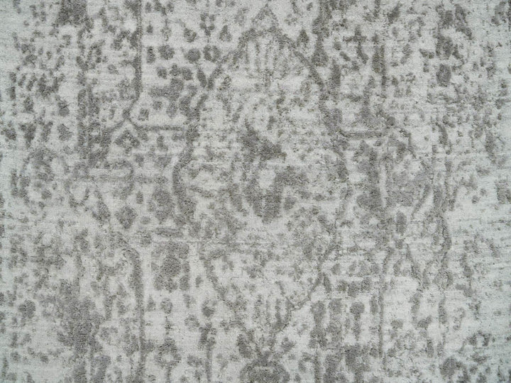 2'5" x 22'0" New Hand Knotted Grey Wool & Silk Runner Oriental Rug - MOA10265628