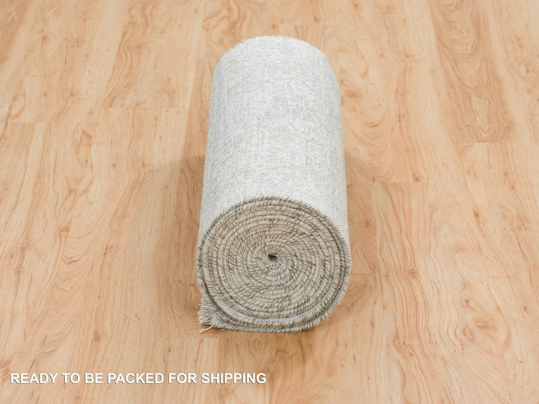 2'5" x 22'0" New Hand Knotted Grey Wool & Silk Runner Oriental Rug - MOA10265628