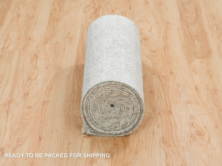 2'5" x 22'0" New Hand Knotted Grey Wool & Silk Runner Oriental Rug - MOA10265628