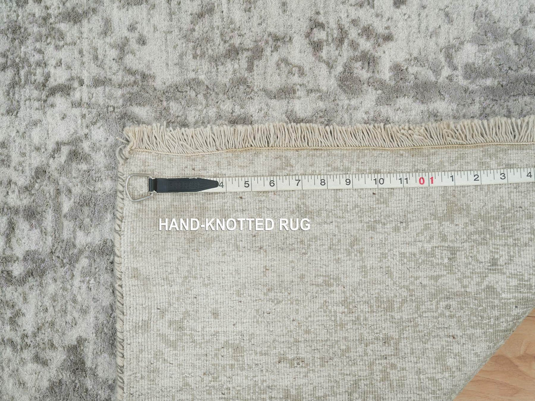 2'5" x 22'0" New Hand Knotted Grey Wool & Silk Runner Oriental Rug - MOA10265628