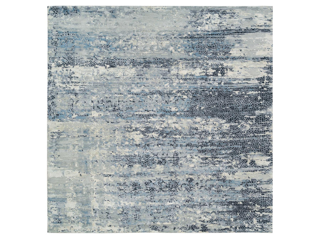 10'1" x 10'1" New Hand Knotted Blue Wool & Silk Square Oriental Rug - MOA10265632