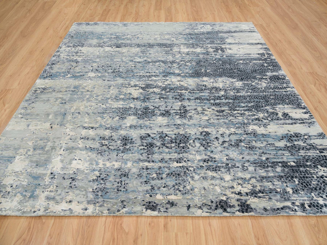 10'1" x 10'1" New Hand Knotted Blue Wool & Silk Square Oriental Rug - MOA10265632