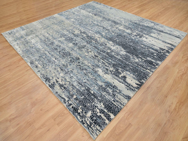 10'1" x 10'1" New Hand Knotted Blue Wool & Silk Square Oriental Rug - MOA10265632
