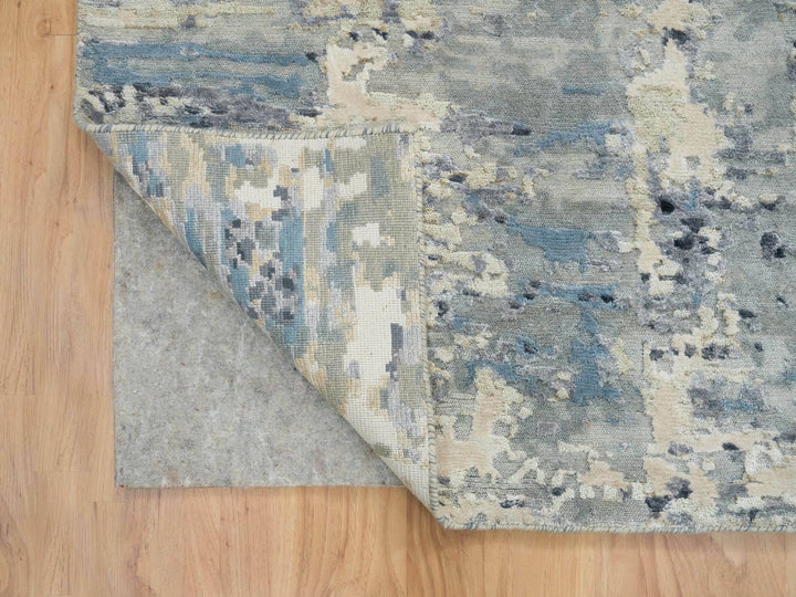 10'1" x 10'1" New Hand Knotted Blue Wool & Silk Square Oriental Rug - MOA10265632