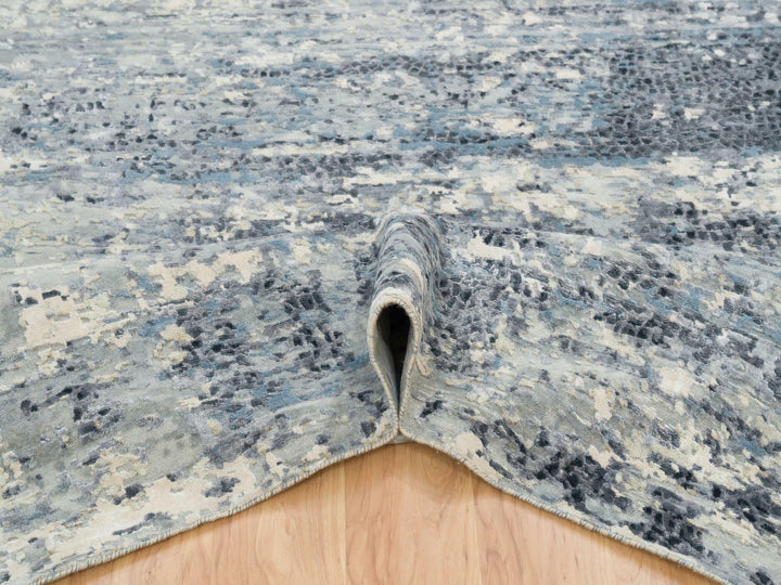 10'1" x 10'1" New Hand Knotted Blue Wool & Silk Square Oriental Rug - MOA10265632