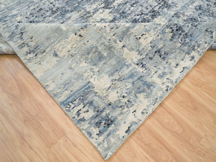 10'1" x 10'1" New Hand Knotted Blue Wool & Silk Square Oriental Rug - MOA10265632