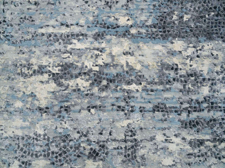 10'1" x 10'1" New Hand Knotted Blue Wool & Silk Square Oriental Rug - MOA10265632