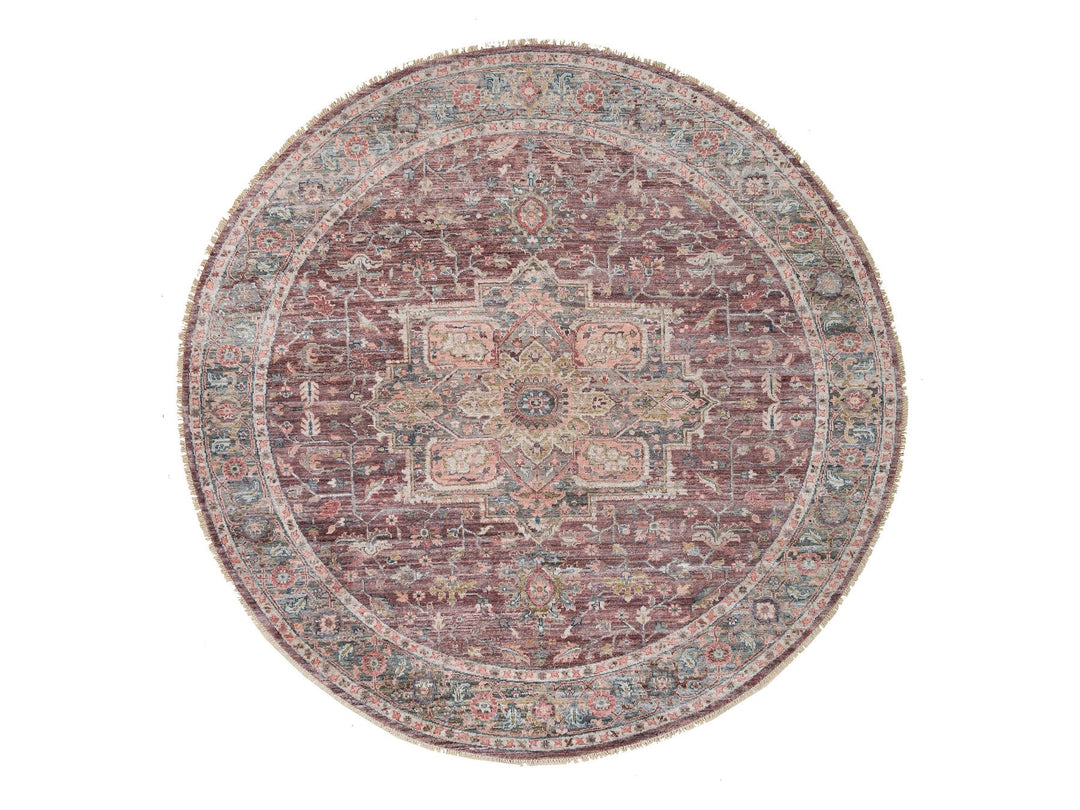 9'7" x 9'7" New Hand Knotted Red Wool Round Oriental Rug - MOA10265633