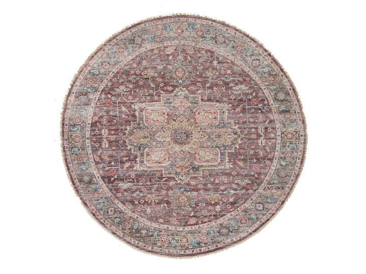 9'7" x 9'7" New Hand Knotted Red Wool Round Oriental Rug - MOA10265633