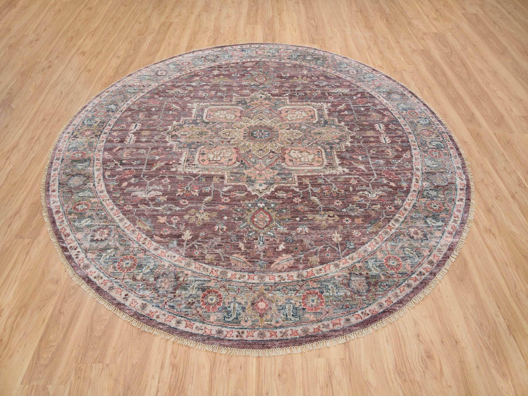9'7" x 9'7" New Hand Knotted Red Wool Round Oriental Rug - MOA10265633