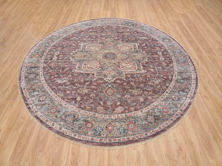 9'7" x 9'7" New Hand Knotted Red Wool Round Oriental Rug - MOA10265633