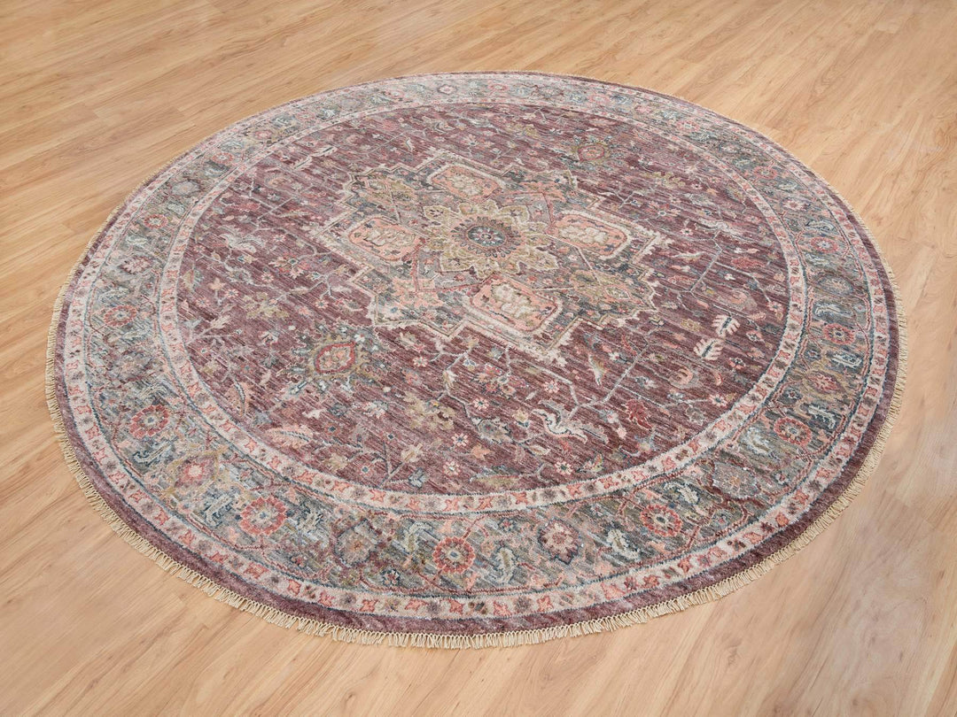 9'7" x 9'7" New Hand Knotted Red Wool Round Oriental Rug - MOA10265633
