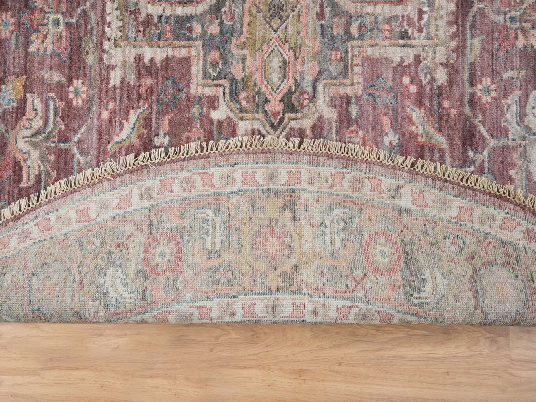 9'7" x 9'7" New Hand Knotted Red Wool Round Oriental Rug - MOA10265633