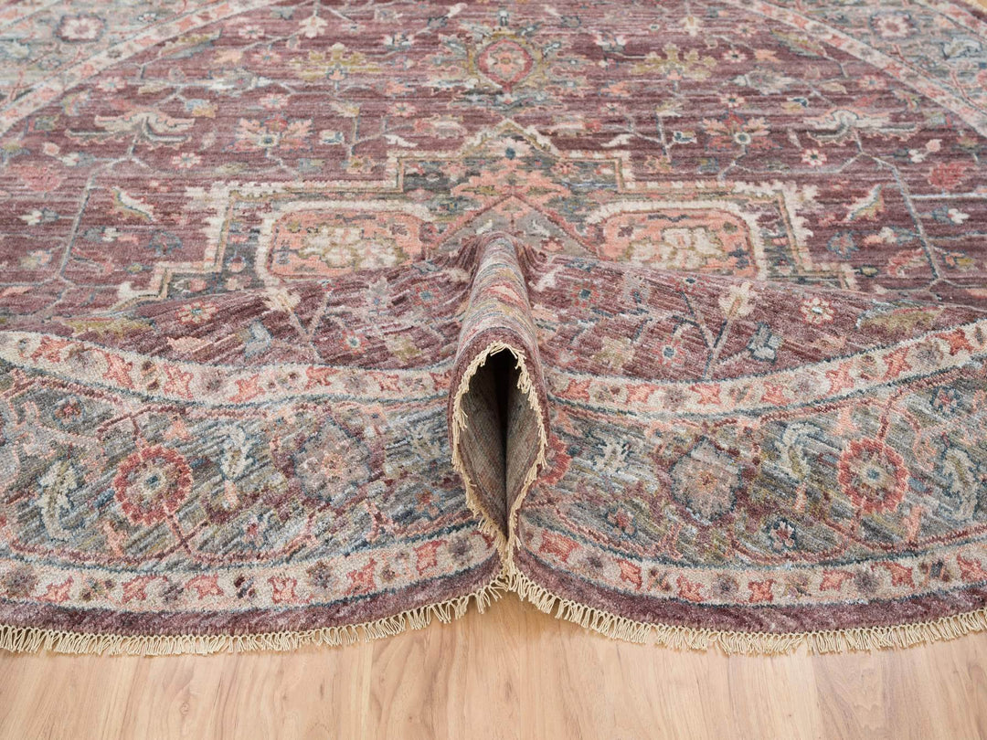 9'7" x 9'7" New Hand Knotted Red Wool Round Oriental Rug - MOA10265633