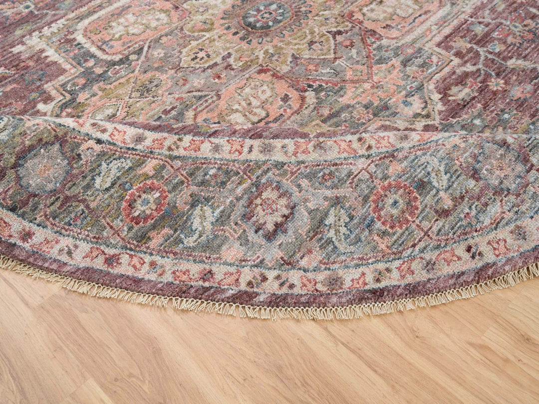 9'7" x 9'7" New Hand Knotted Red Wool Round Oriental Rug - MOA10265633