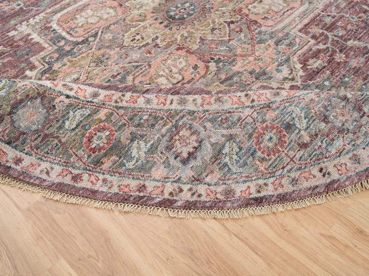 9'7" x 9'7" New Hand Knotted Red Wool Round Oriental Rug - MOA10265633