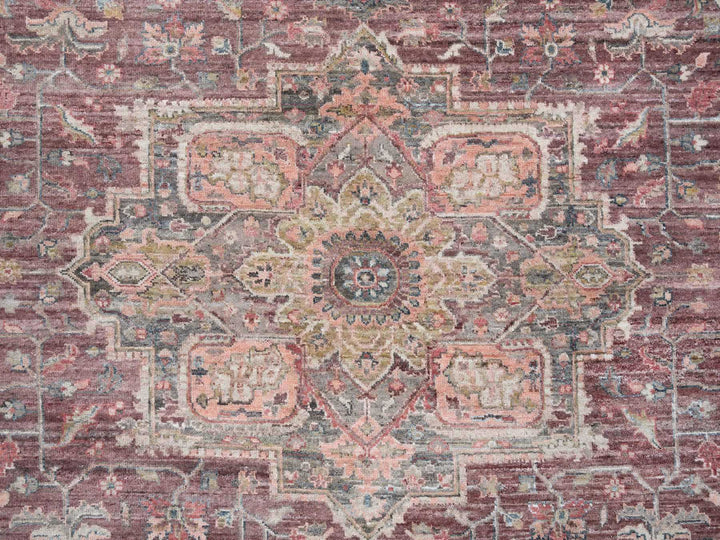 9'7" x 9'7" New Hand Knotted Red Wool Round Oriental Rug - MOA10265633