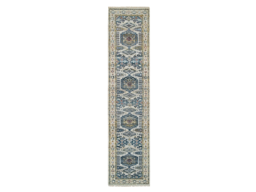 2'7" x 11'10" New Hand Knotted Ivory Wool Runner Oriental Rug - MOA10265634