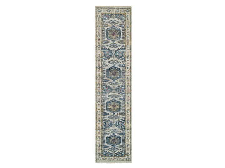 2'7" x 11'10" New Hand Knotted Ivory Wool Runner Oriental Rug - MOA10265634