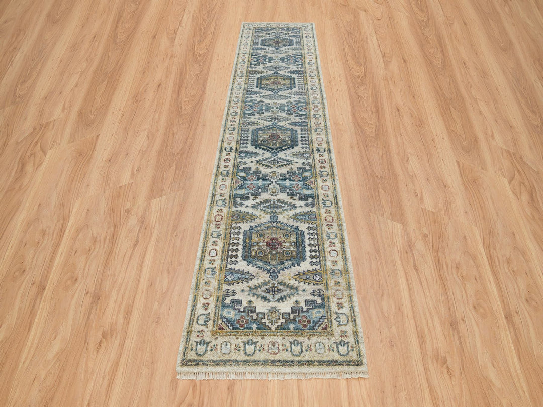 2'7" x 11'10" New Hand Knotted Ivory Wool Runner Oriental Rug - MOA10265634