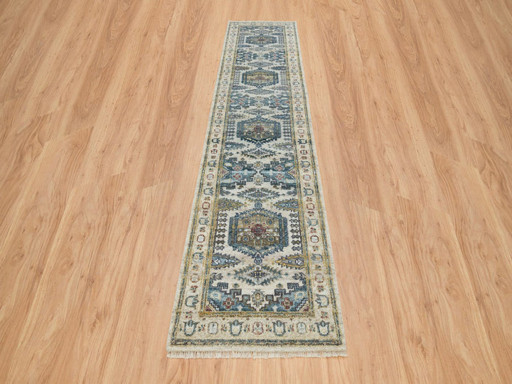 2'7" x 11'10" New Hand Knotted Ivory Wool Runner Oriental Rug - MOA10265634