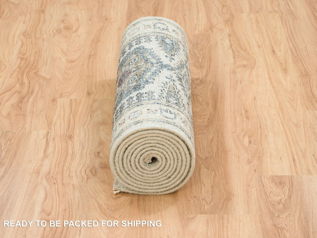 2'7" x 11'10" New Hand Knotted Ivory Wool Runner Oriental Rug - MOA10265634