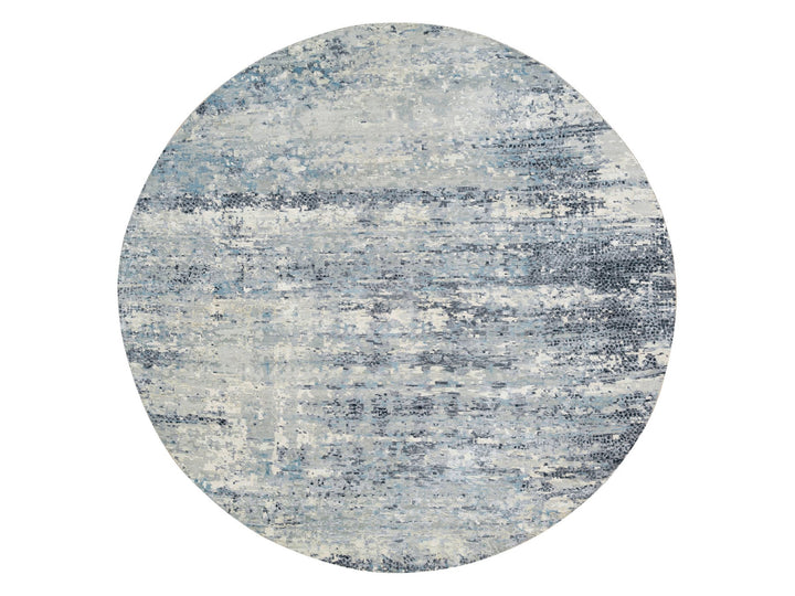 11'6" x 11'6" New Hand Knotted Blue Wool & Silk Round Oriental Rug - MOA10265635