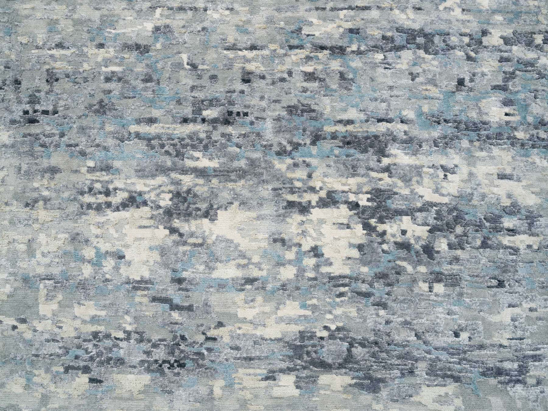 11'6" x 11'6" New Hand Knotted Blue Wool & Silk Round Oriental Rug - MOA10265635