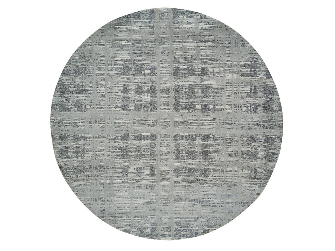 10'1" x 10'1" New Hand Knotted Grey Wool Round Oriental Rug - MOA10265640