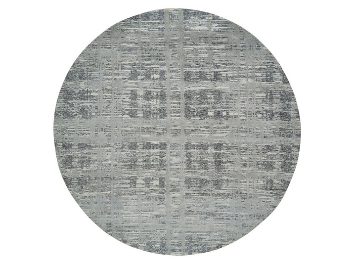 10'1" x 10'1" New Hand Knotted Grey Wool Round Oriental Rug - MOA10265640
