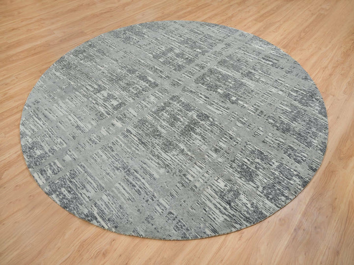 10'1" x 10'1" New Hand Knotted Grey Wool Round Oriental Rug - MOA10265640