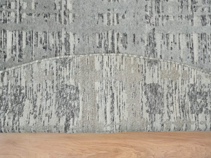 10'1" x 10'1" New Hand Knotted Grey Wool Round Oriental Rug - MOA10265640