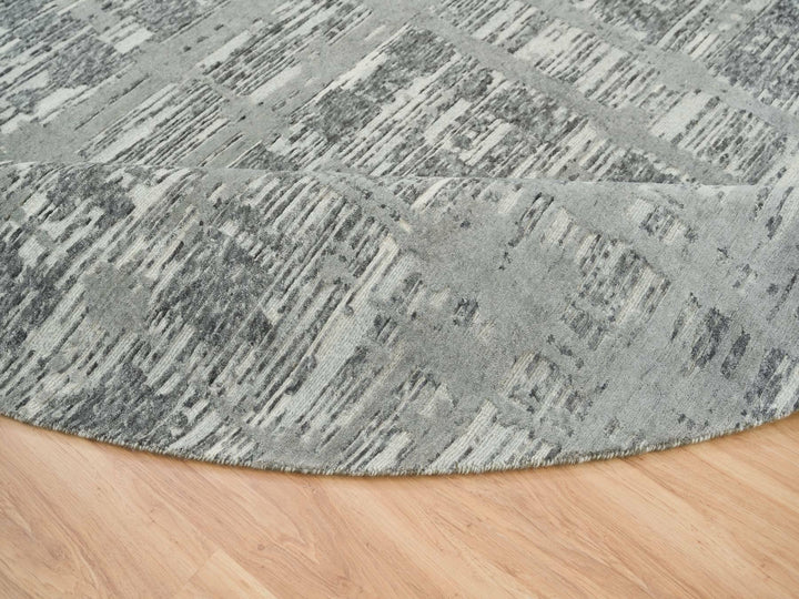 10'1" x 10'1" New Hand Knotted Grey Wool Round Oriental Rug - MOA10265640