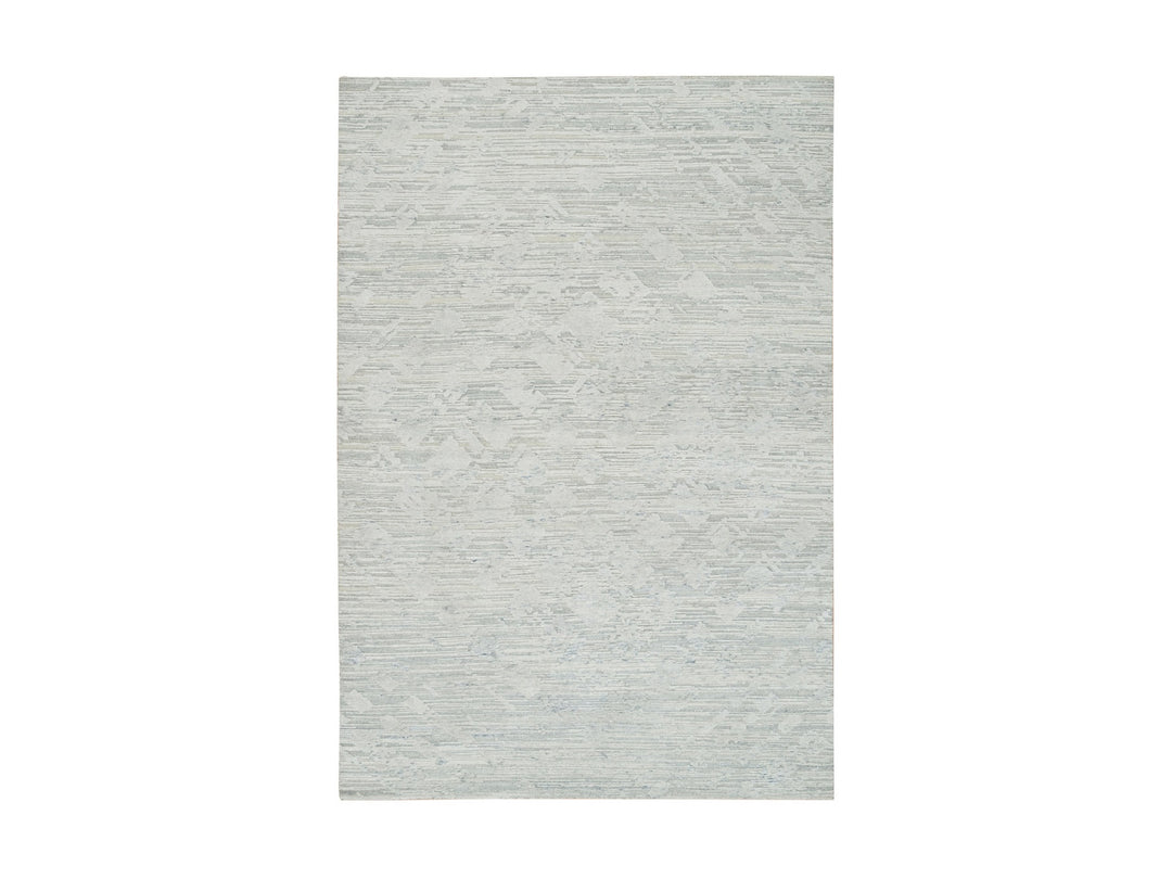 6'0" x 9'3" New Hand Knotted Ivory Wool Rectangle Oriental Rug - MOA10265642