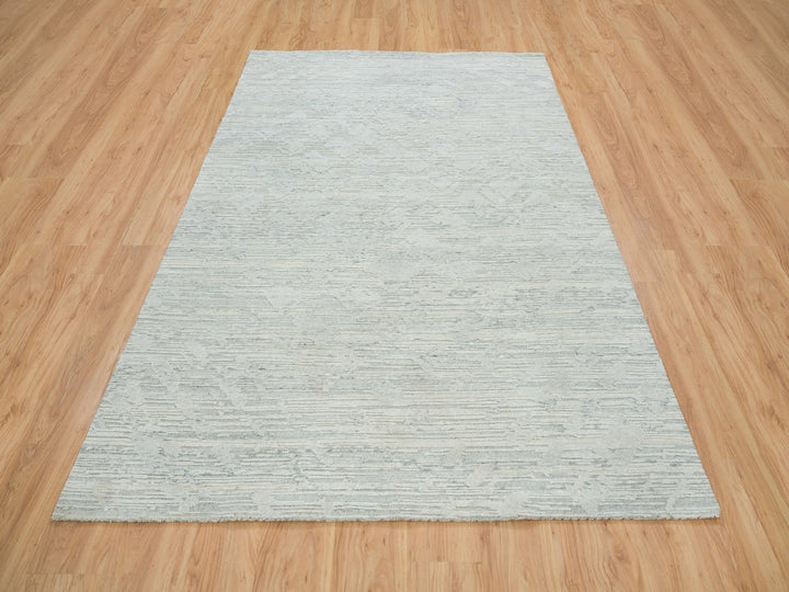 6'0" x 9'3" New Hand Knotted Ivory Wool Rectangle Oriental Rug - MOA10265642