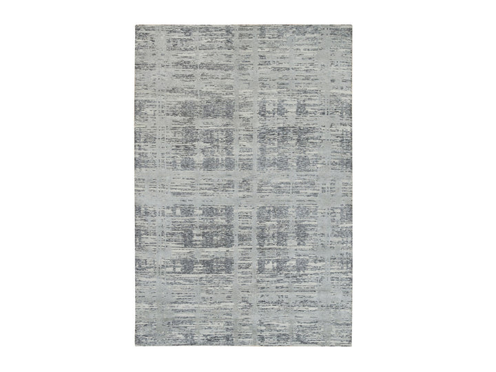 6'1" x 9'2" New Hand Knotted Grey Wool Rectangle Oriental Rug - MOA10265643