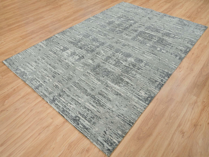6'1" x 9'2" New Hand Knotted Grey Wool Rectangle Oriental Rug - MOA10265643