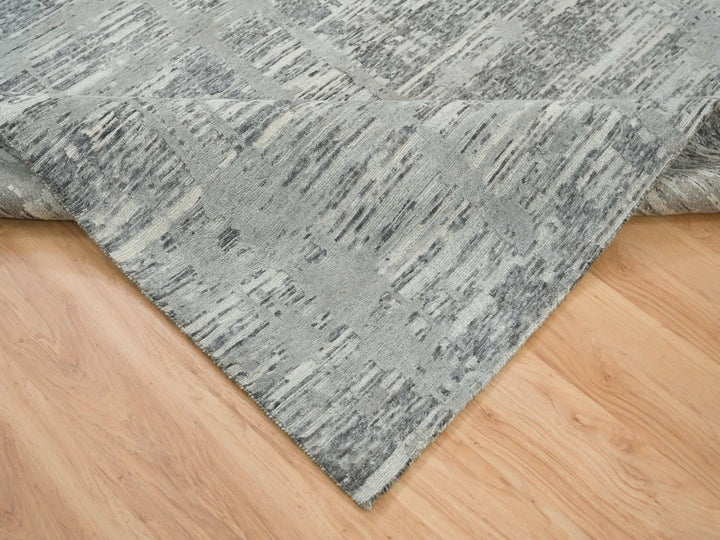 6'1" x 9'2" New Hand Knotted Grey Wool Rectangle Oriental Rug - MOA10265643