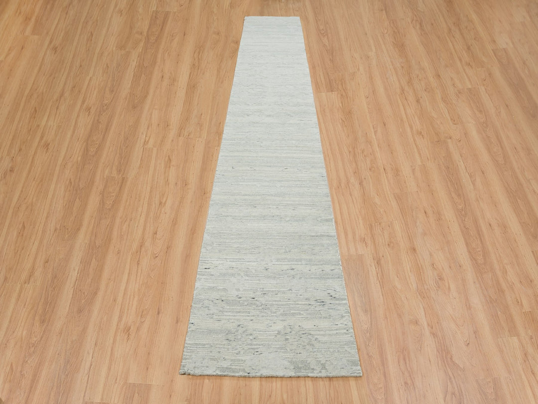 2'6" x 16'0" New Hand Knotted Grey Wool Runner Oriental Rug - MOA10265644