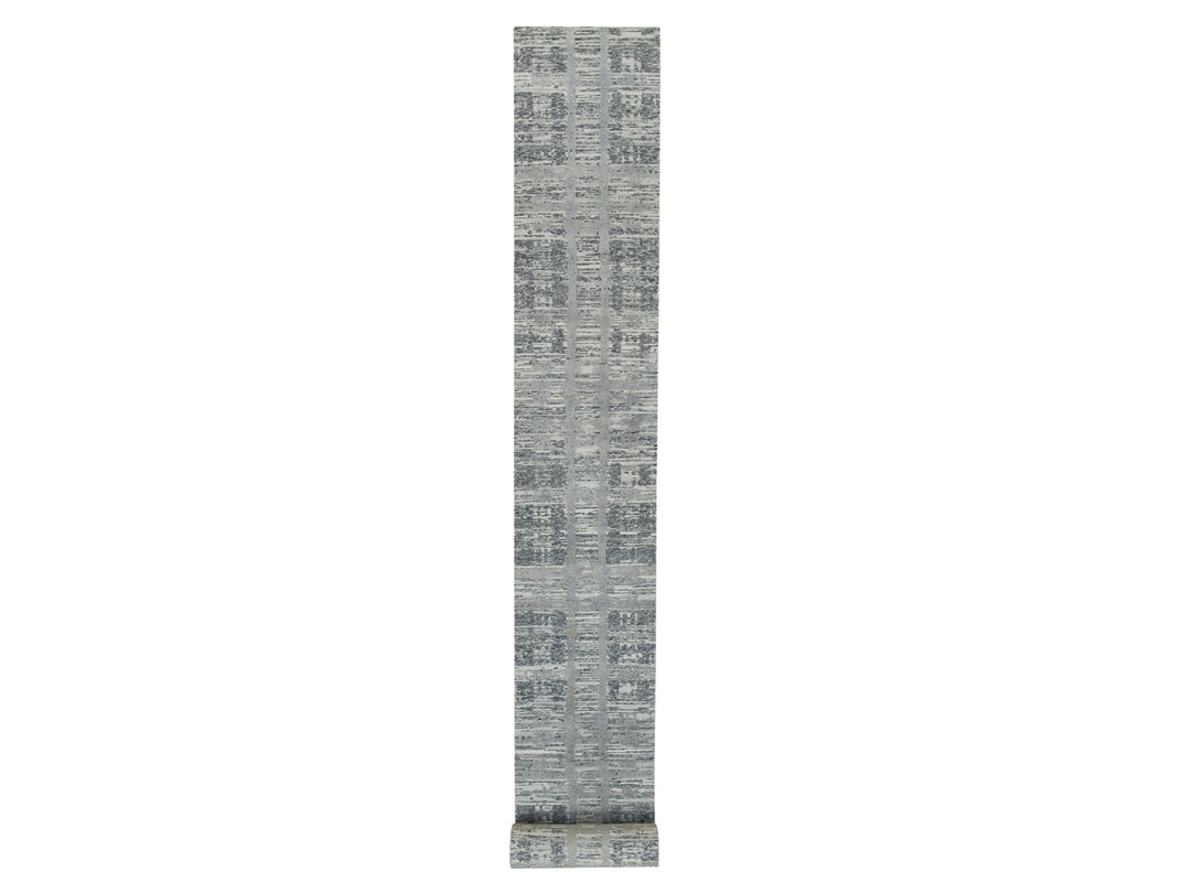 2'7" x 27'10" New Hand Knotted Grey Wool Runner Oriental Rug - MOA10265648