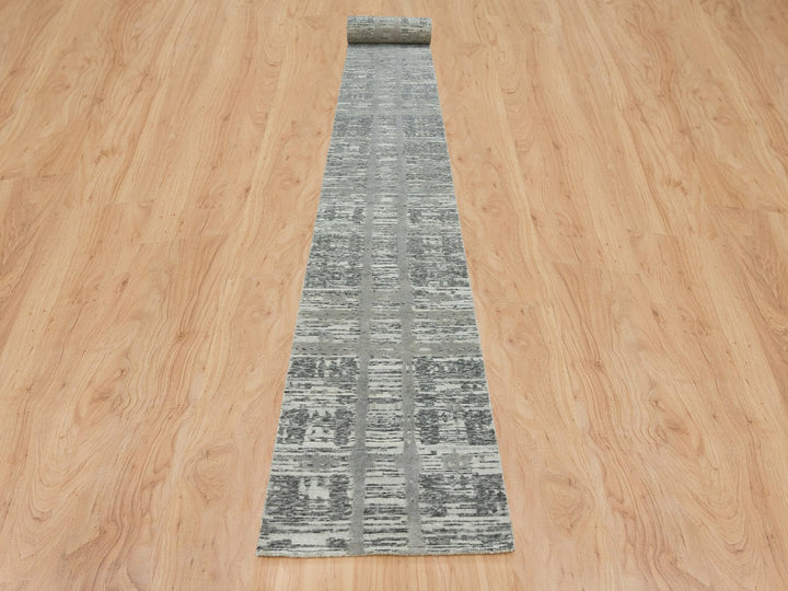 2'7" x 27'10" New Hand Knotted Grey Wool Runner Oriental Rug - MOA10265648