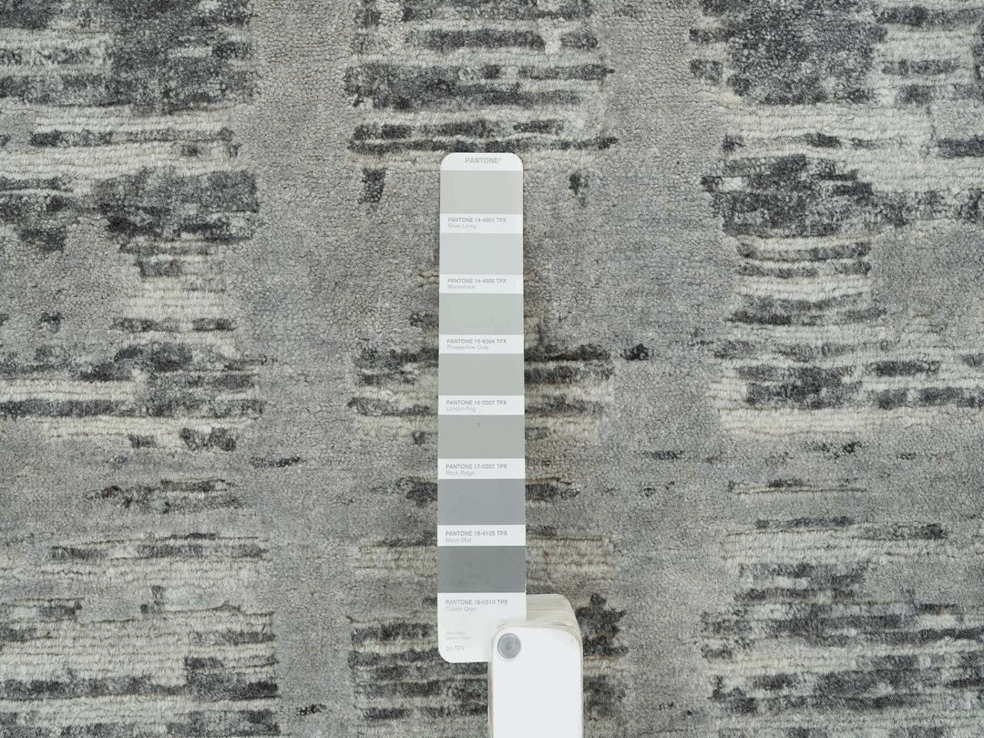 2'7" x 27'10" New Hand Knotted Grey Wool Runner Oriental Rug - MOA10265648