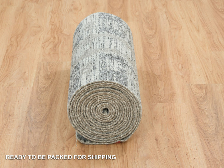 2'7" x 27'10" New Hand Knotted Grey Wool Runner Oriental Rug - MOA10265648