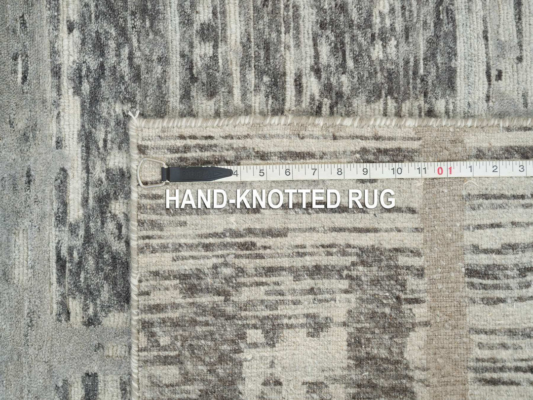 2'7" x 27'10" New Hand Knotted Grey Wool Runner Oriental Rug - MOA10265648