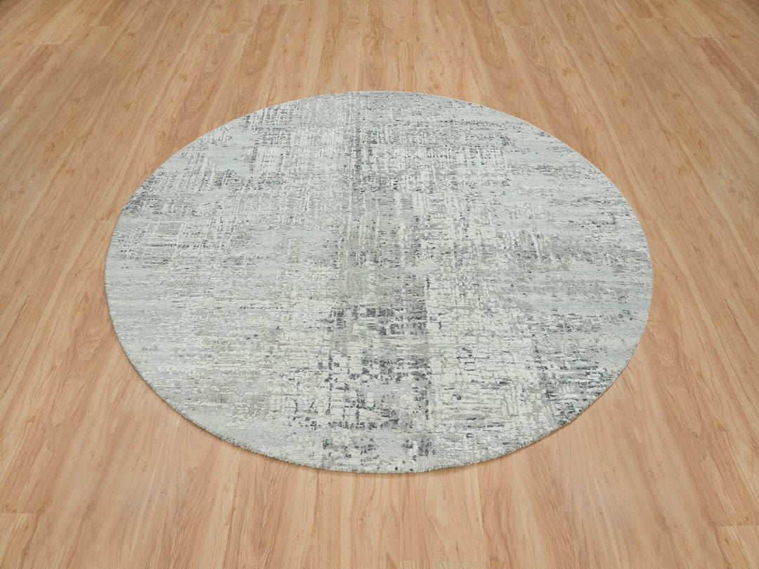 6'1" x 6'1" New Hand Knotted Grey Wool Round Oriental Rug - MOA10265653