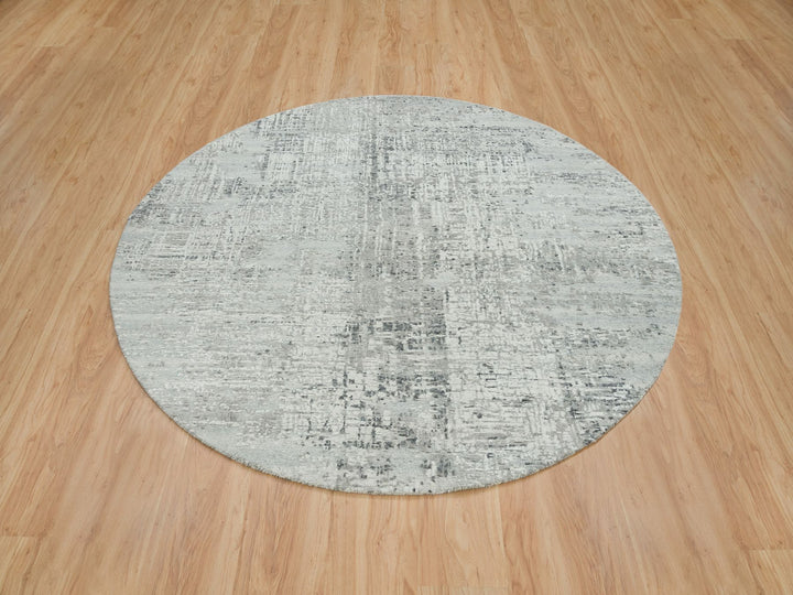 6'1" x 6'1" New Hand Knotted Grey Wool Round Oriental Rug - MOA10265653